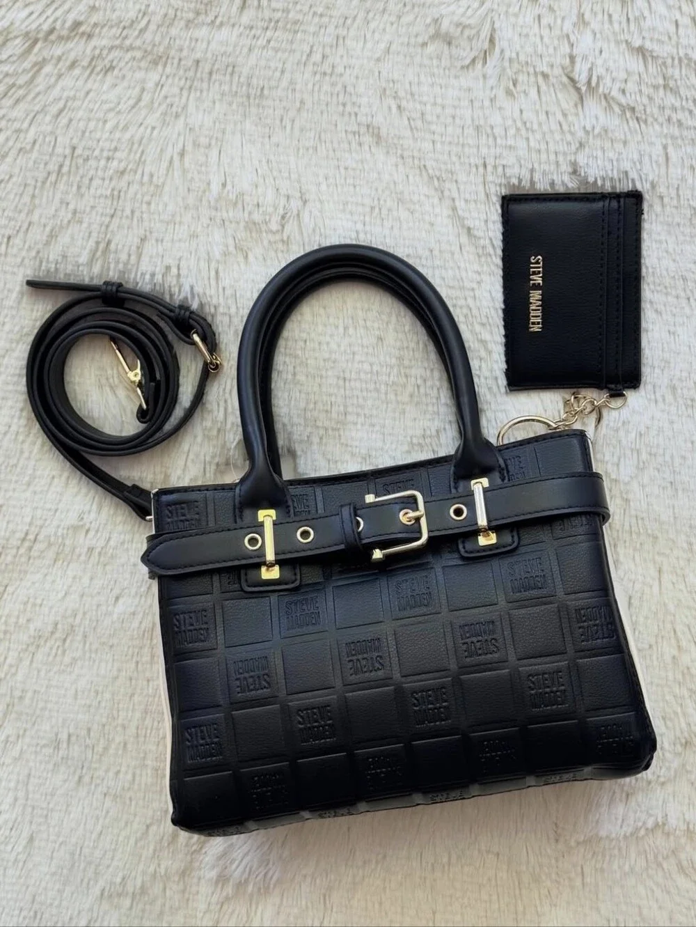 Steve Madden Black Quilted Satchel with Cardholder